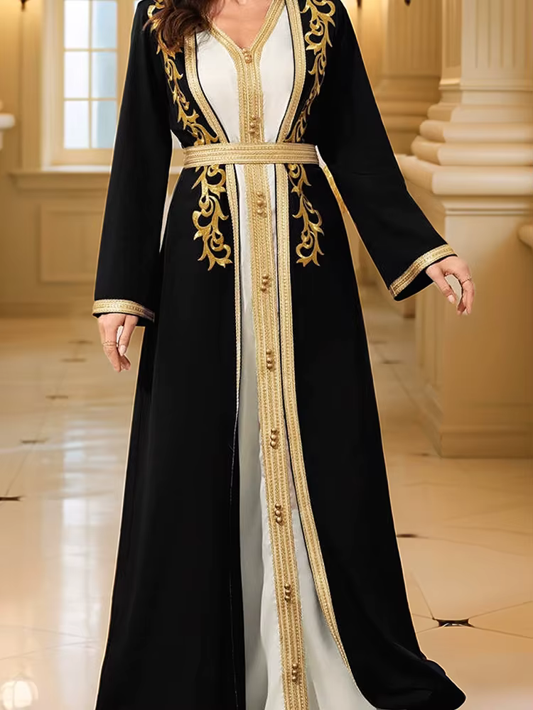 Robe musulmane du moyen-orient pour femmes, caftan marocain Abaya, Robe Eid brodée en or, robes isla