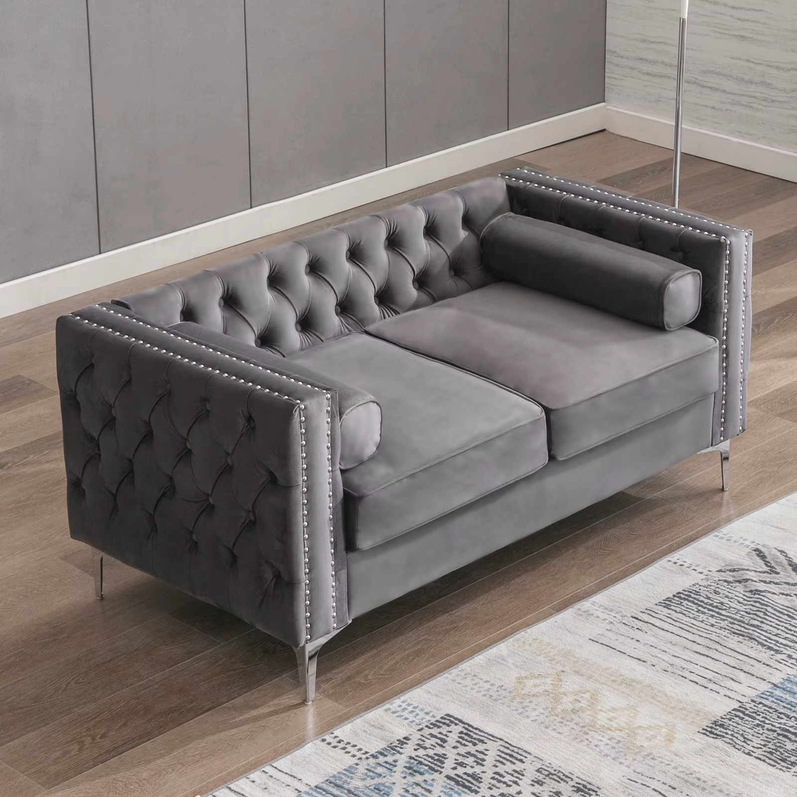 HORGgland-Ensemble de canapé sectionnel O, canapé convertible 3 places en velours avec accoudoirs et