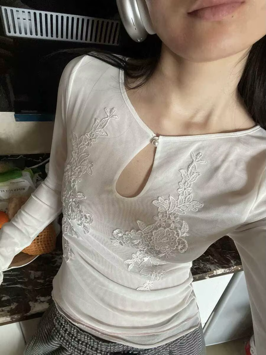 Yedinas Floral maille hauts à manches longues t-shirt femmes vêtements Streetwear mince printemps ha