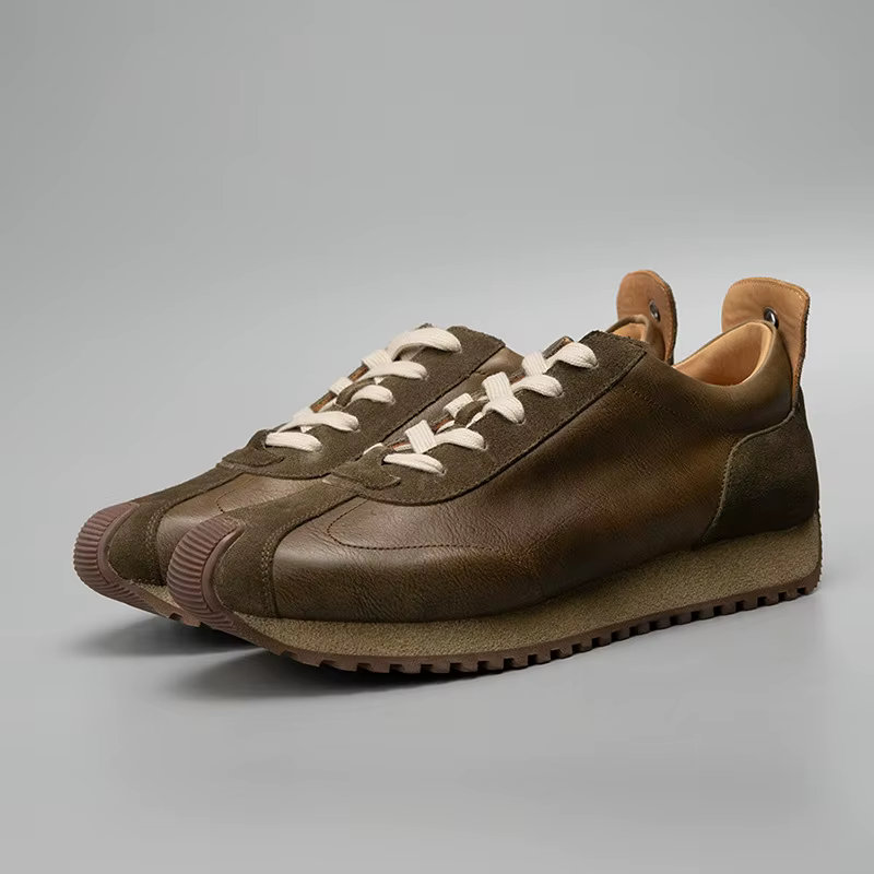 Chaussures basses à semelle épaisse, baskets en cuir de vachette premium, chaussures rétro pour homm