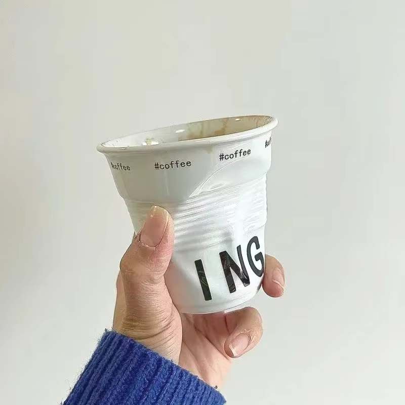 Tasses et tasses de Style coréen de 6.7oz, tasse à café en céramique blanche, tasse anti-rides nordi