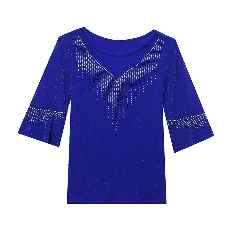 Sexy Patchwork maille t-shirt mince 3/4 manches été femmes haut forage chaud décontracté brillant so