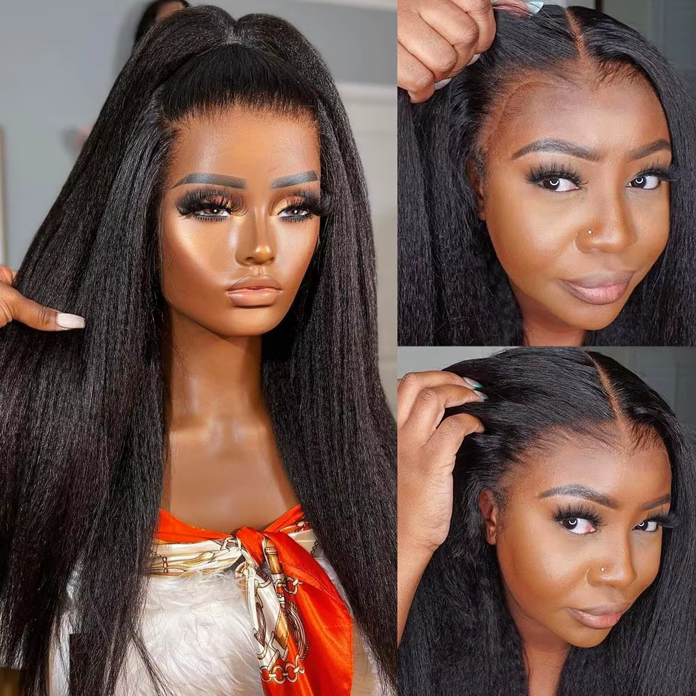 Kinky Straight Lace Frmeds Wig, Go Glueless Wig, Yaki Straight Human Hair Wig, Pre Plucked, 6x4 HD L