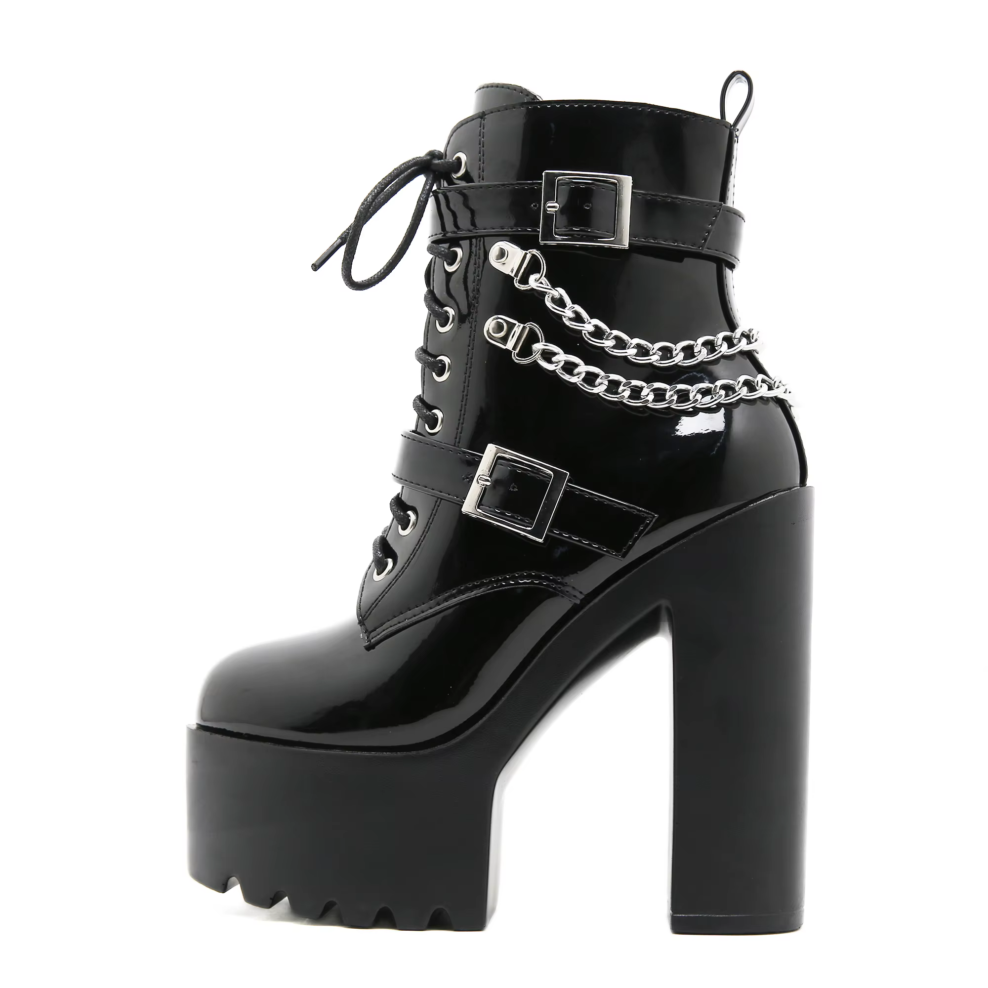 Gdgydh bottes à talons hauts DJ scène Performance bottines à talons épais avec chaînes et boucles di