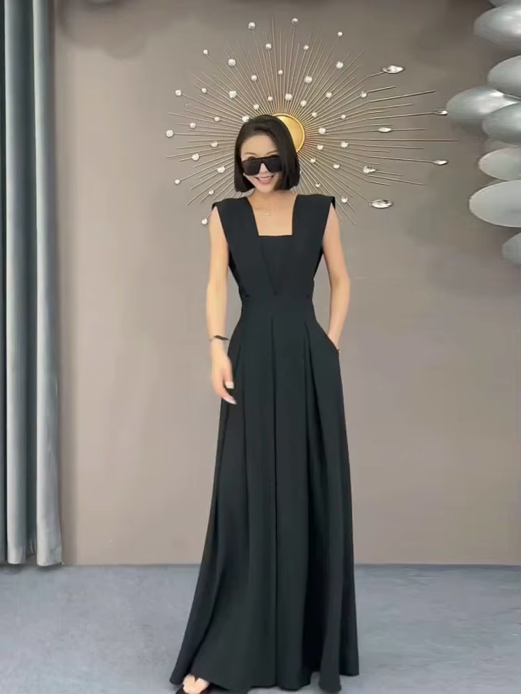Smile Aen-Combinaison noire moulante pour femme, vêtement d'été fin, à la mode, col en v, couleur un