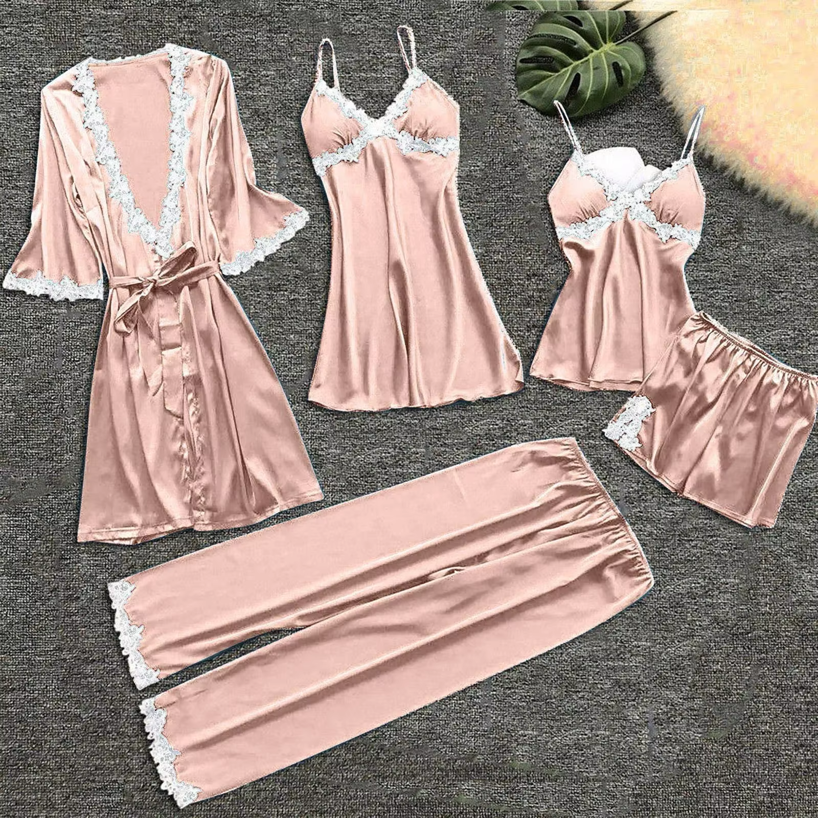 Sous-vêtements pour femmes, ensemble chemise de nuit Sexy, 5 pièces, jarretelles, Lingerie, Robes, b