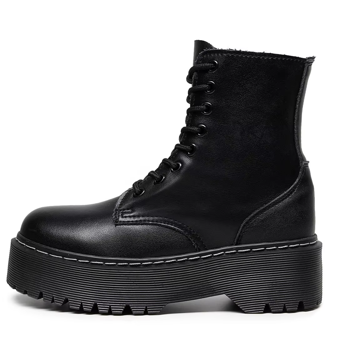 Bottes de moto style punk britannique à 8 trous : Portées de deux façons, plateforme épaisse avec fe