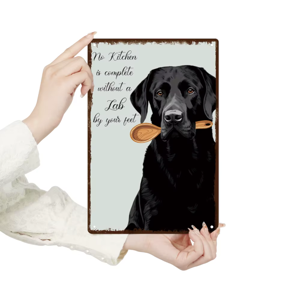 Putuo Decor-Panneau en métal chien noir, affiche d'art mural rétro pour la maison, la cuisine, le ja