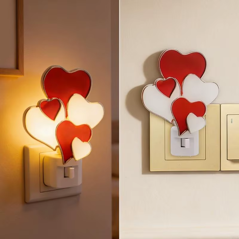 Lampe nuit murale à brancher, veilleuse LED en forme cœur pour saint-valentin, pour chambre à couche