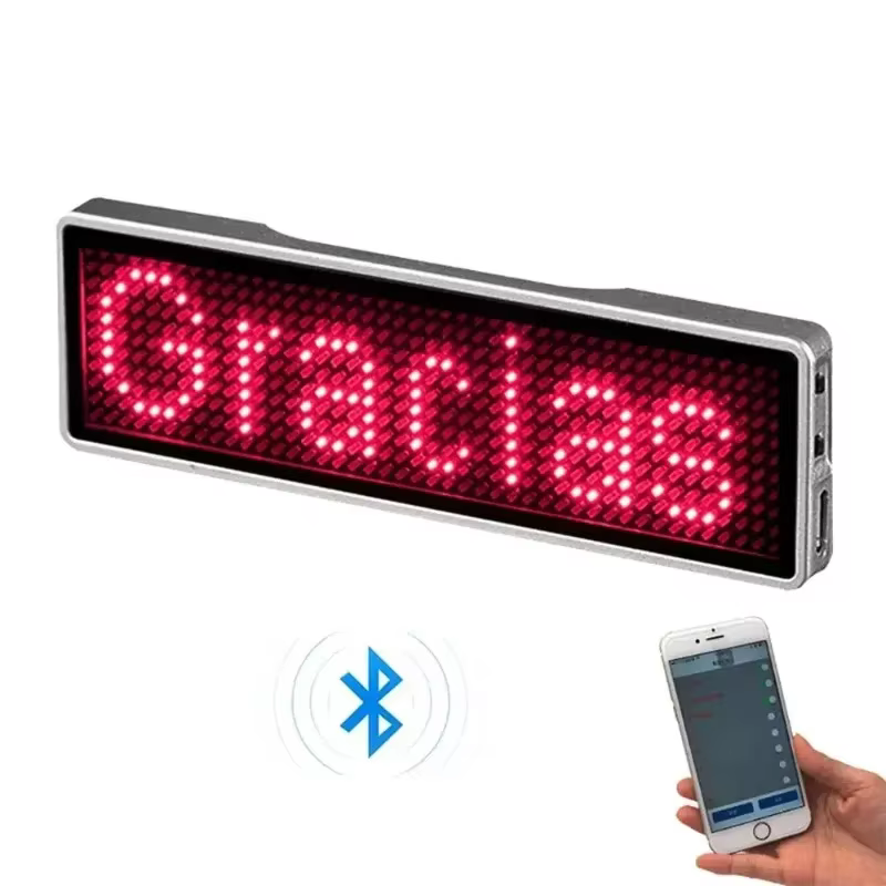 Insigne LED numérique Bluetooth Rechargeable, panneau d'affichage défilant Programmable, Mini affich