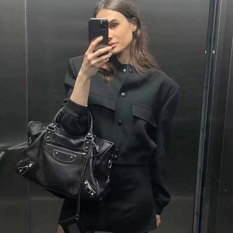 HXAO femme Bomber veste manteau blanc automne hiver bouton Baseball aviateur recadrée vestes pour fe