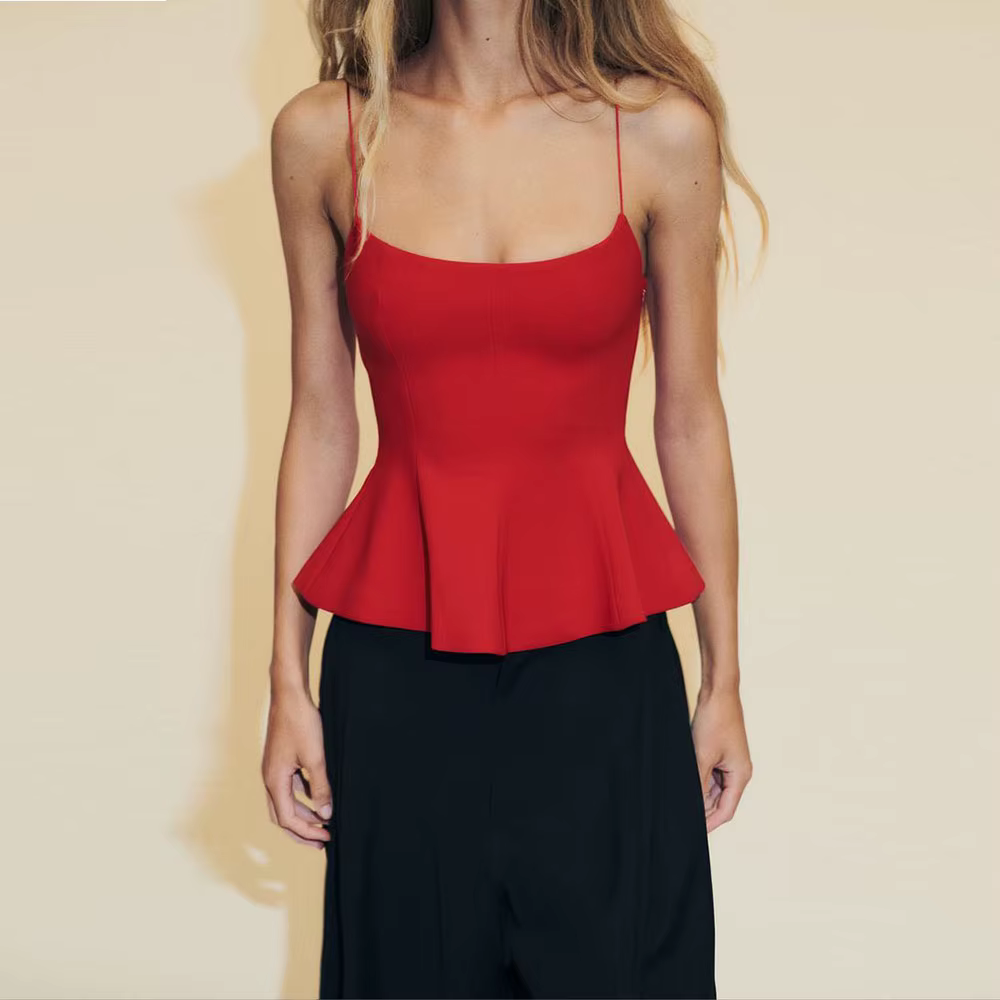 Chemise décontractée pour femme - Style printemps/été. Bretelles élastiques. Col rond. Design sexy. 