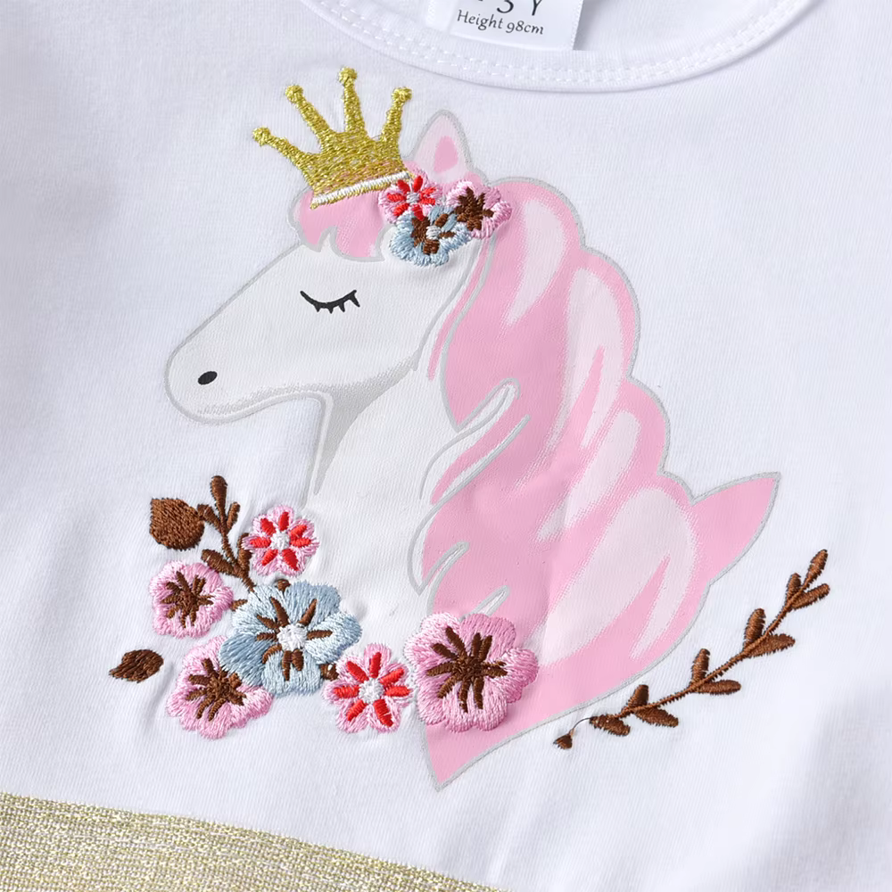 VIKITA enfants à manches longues automne printemps robe filles Licorne fleur imprimé dessin animé ro