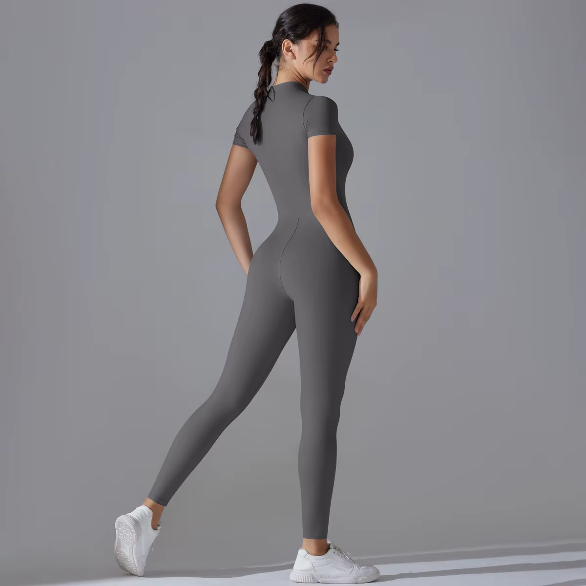 Ensemble de Yoga, combinaisons une pièce pour femmes, fermeture éclair, manches courtes, vêtements d