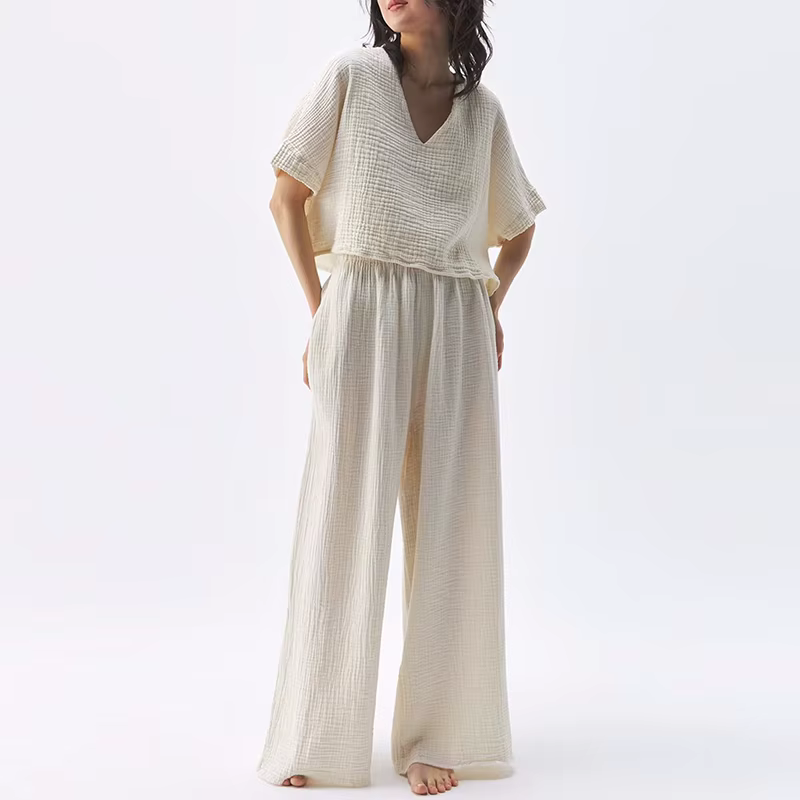 Haut en mousseline de coton chic pour femme, t-shirt sexy, col en V, manches courtes, streetwear déc