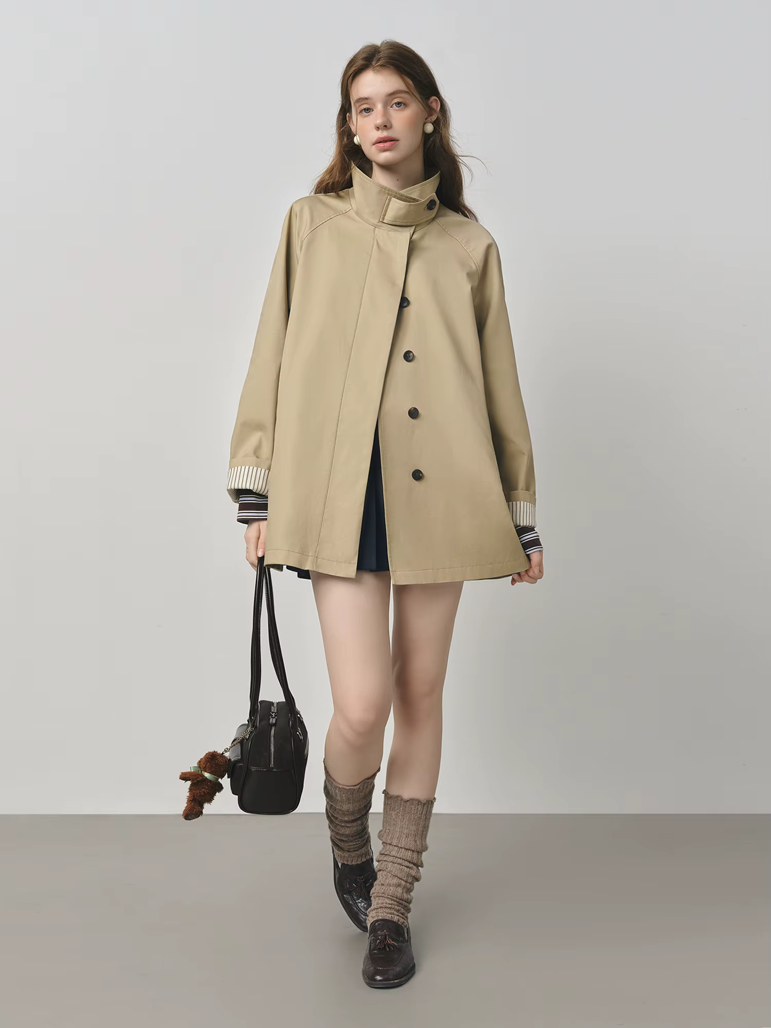 FSLE Style britannique conception col montant coupe-vent Trench veste pour les femmes 2025 automne n