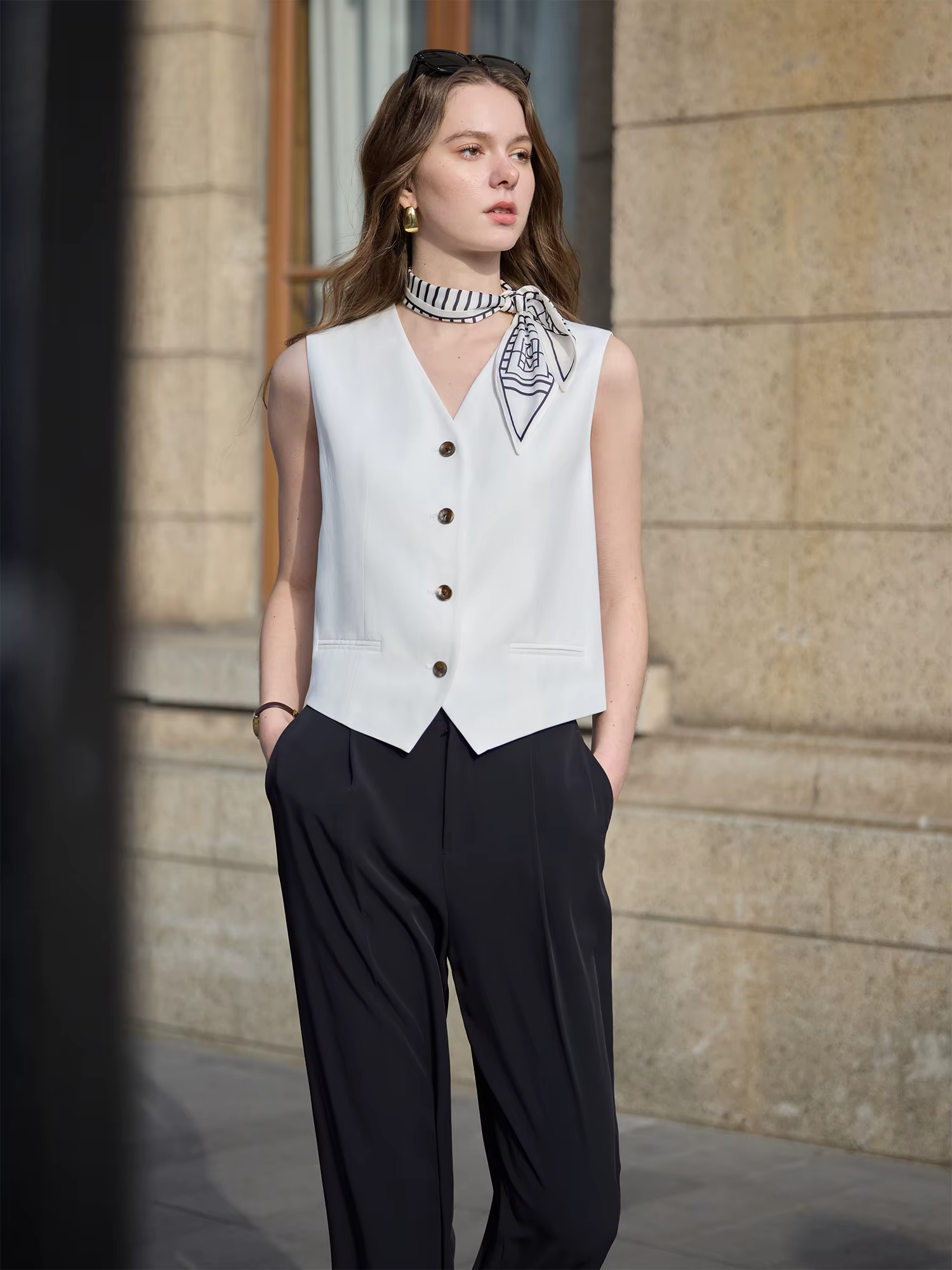FSLE 2025 été vieux argent gilet pantalon à jambes larges ensemble Vintage sur mesure deux pièces ta