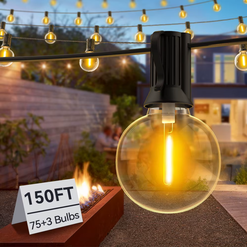 Guirxiété lumineuse LED avec ampoule rétro, 150 pieds, G40, nickel é, connectable, Noël, jardin, déc