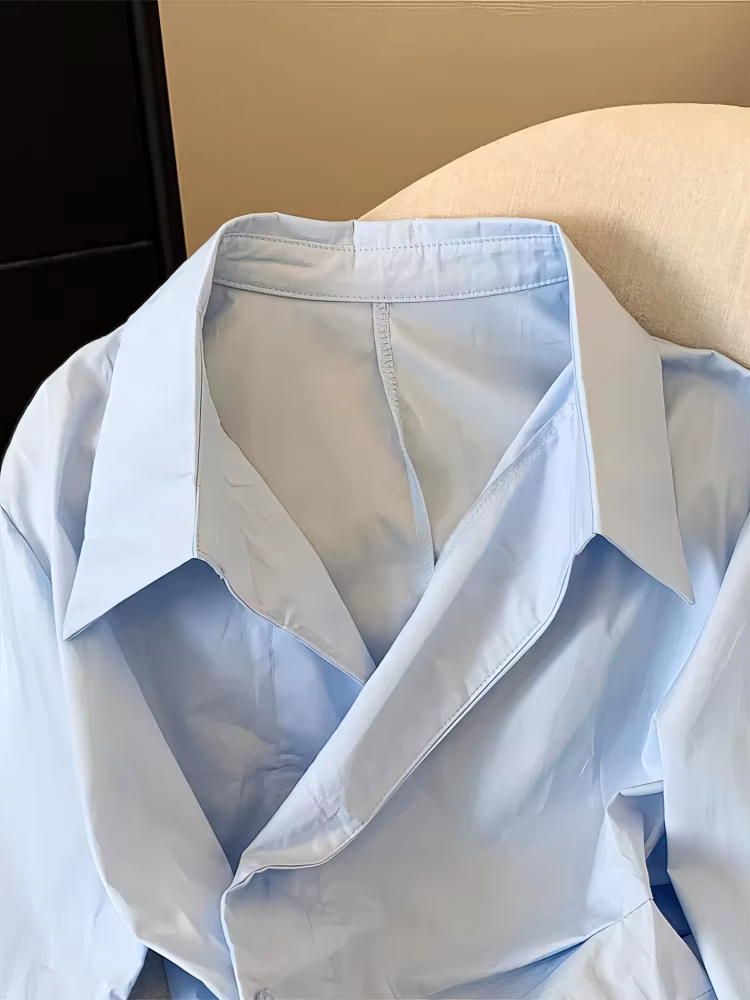 Polo à manches longues irrégulières pour femmes, tunique blanche élégante, haut basique, chemisier, 