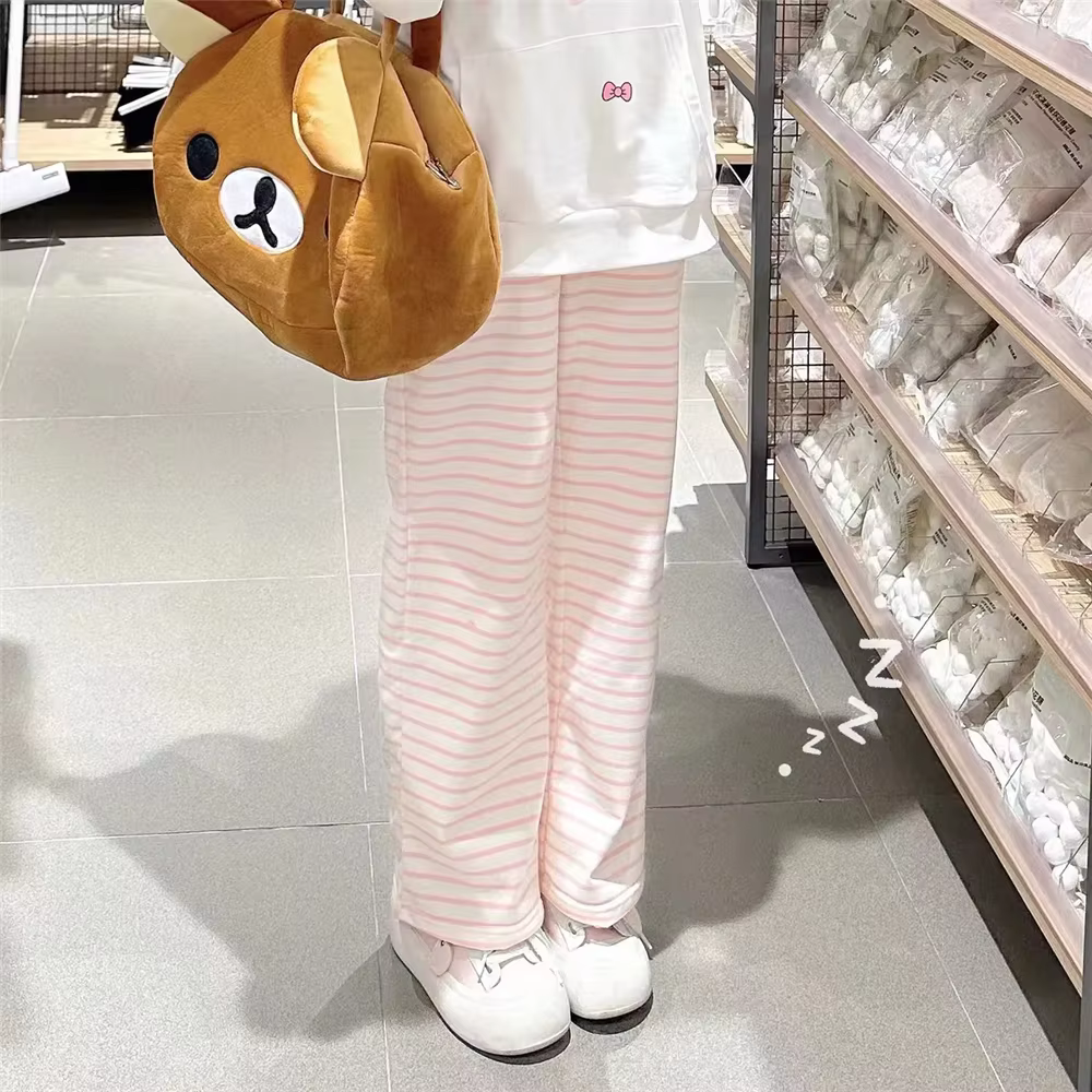 Pantalon rayé Y2K pour femmes, mignon, Kawaii, doux, Harajuku, polaire, sport, mode coréenne, survêt