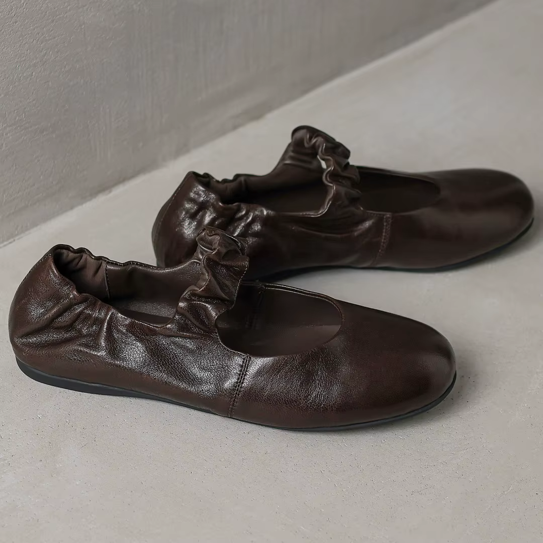 Ballerines à enfiler à bande étroite élastique en peau de mouton pour femmes, bout rond, ballerines 