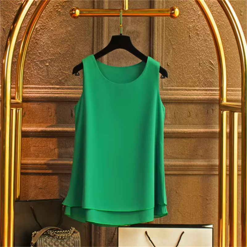 Chemise en mousseline de soie à col rond pour femmes, haut précieux, blanc, bleu, rouge, chemise en 