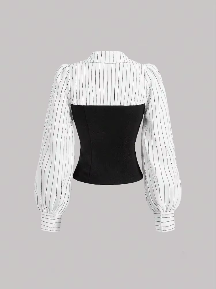 Chemise à revers épissé rayé pour femmes, tenue de bureau élégante, Style Business décontracté