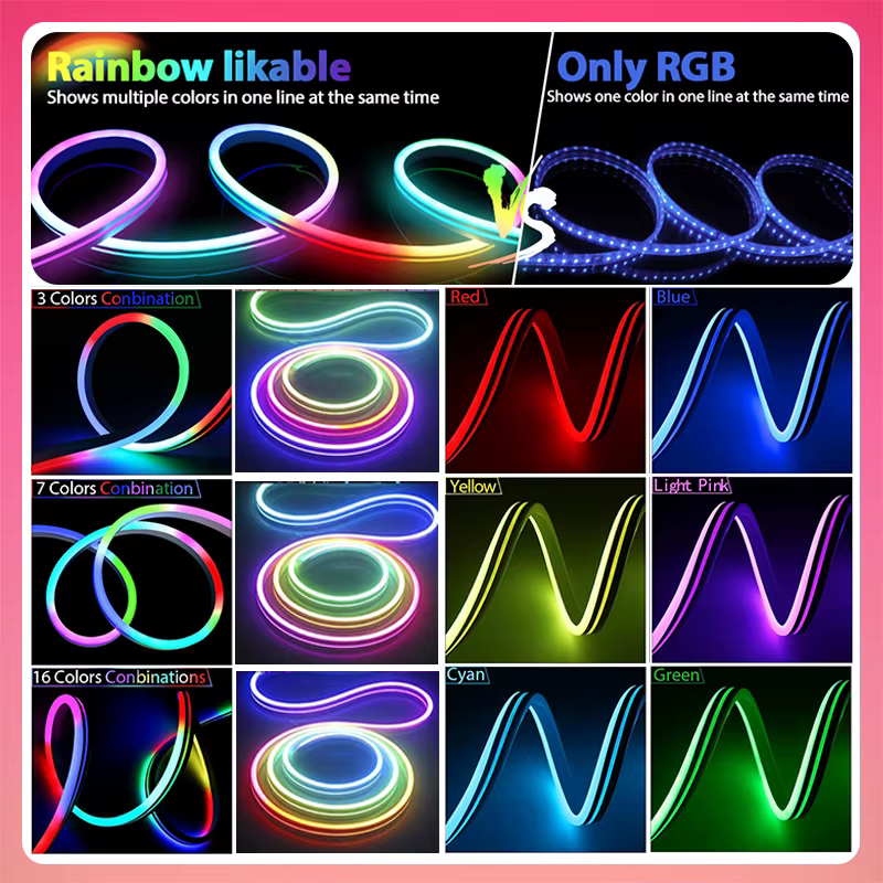 Bande lumineuse LED néon TUYA 12-24V 84LED s/M, corde lumineuse en Silicone avec synchronisation de