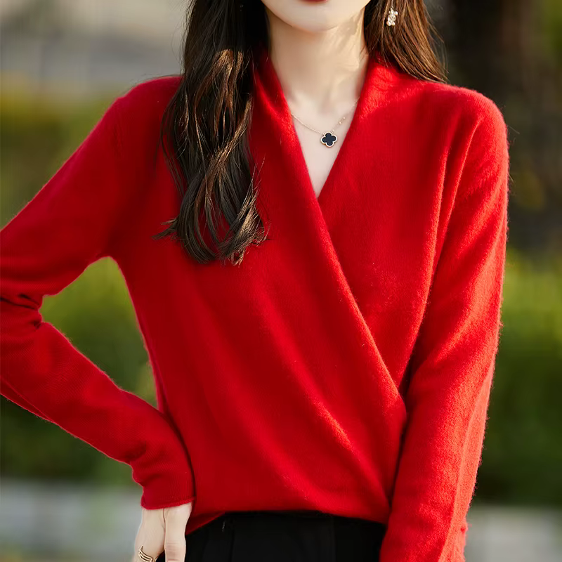 Hiver 100% Pure laine tricoté femmes pull col en v pull Standard cachemire tricots nouvelle mode Sex