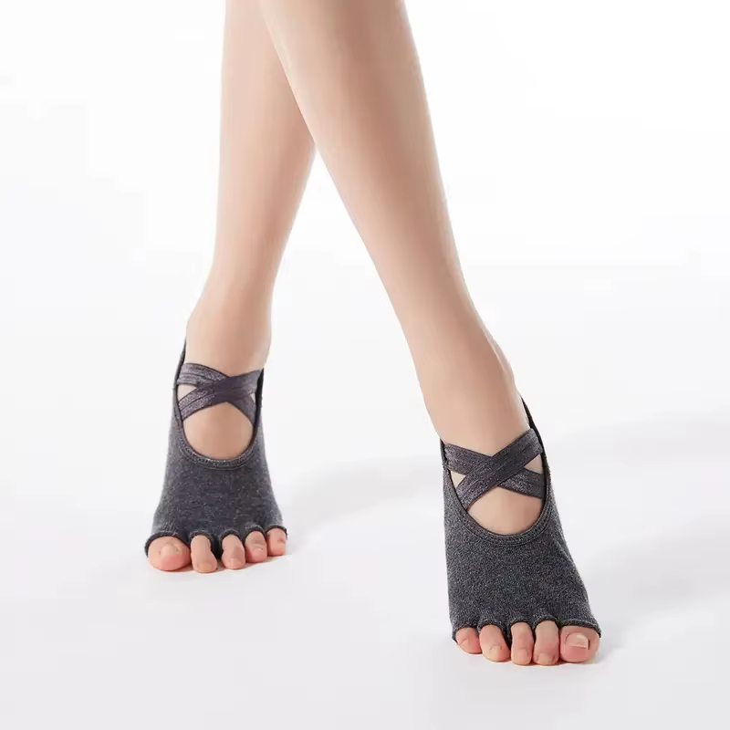 Chaussettes de Yoga à cinq orteils pour femmes, antidérapantes, à bandes croisées, pour danse de Bal