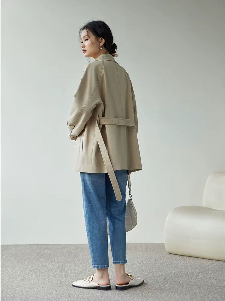 ZIQIAO-Manteau à col rabattu pour femme, manches régulières complètes, ingent, Tradt, droit, court, 