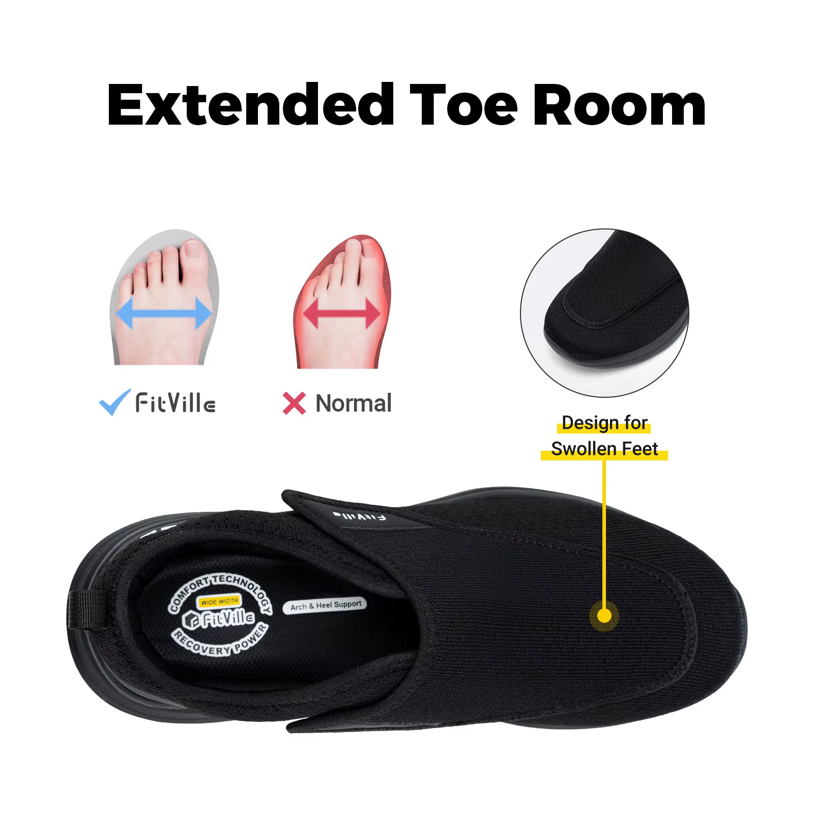 FitVille chaussures pour diabétiques Extra larges pour hommes pour personnes âgées pieds orthopédiqu