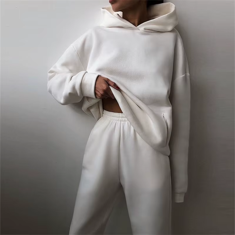 Sweat à capuche PVD deux pièces pour femme, sweat à capuche décontracté, pulls monochromes, ensemble