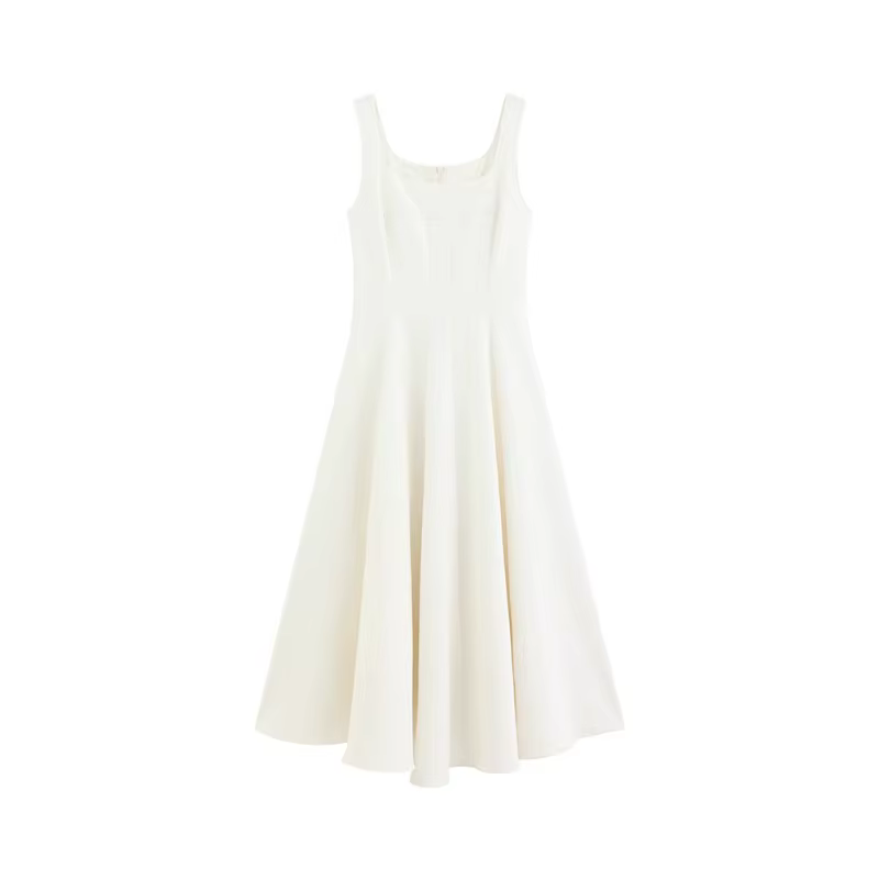 Robe Maxi sans manches pour femmes, Style français, col carré, taille haute, coupe cintrée, élégante