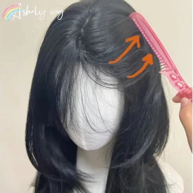 Ashely perruque noire femme bandeau corps ondulé Rose cheveux Net modèles en frange française haute