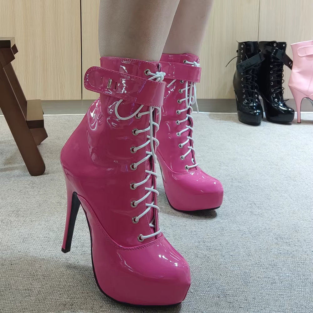Bottes simples Sexy à lacets, talon haut et fin de 15cm, bottines courtes à plateforme de 4CM, unise