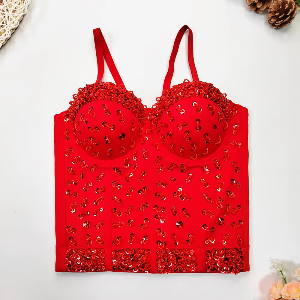 SXTHAENOO-Haut court sans bretelles pour femme, soutien-gorge en glabustier, diamant, fleur, boîte d