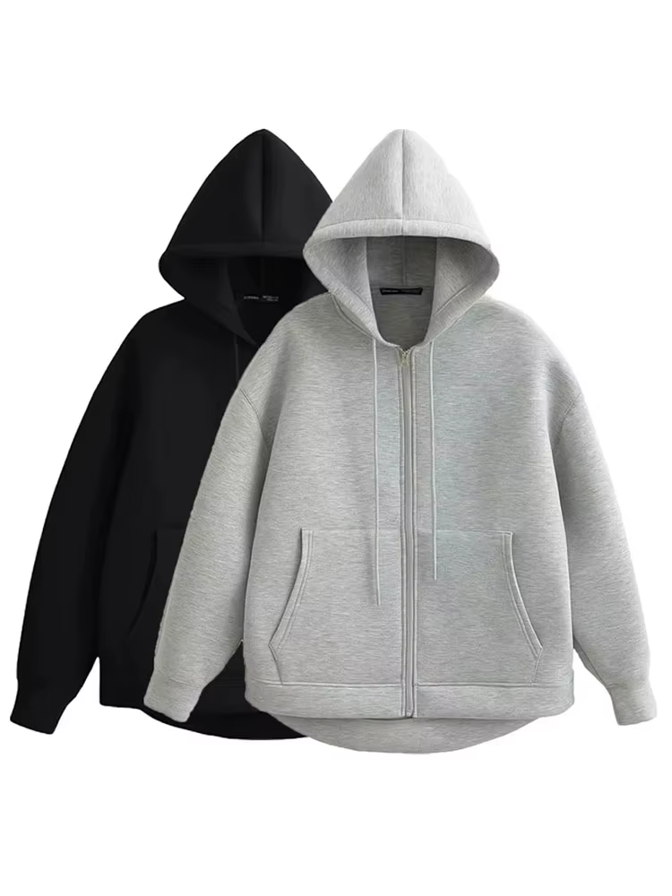 HH automne femmes décontracté veste à capuche ample surdimensionné fermeture éclair sweat à capuche 