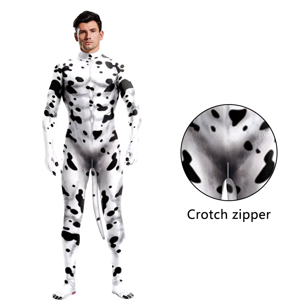 NADANBAO Dalmatiens Femmes Cosplay Costumes Animal Lait Vache Halloween Cartoon Catsuits avec Queue 
