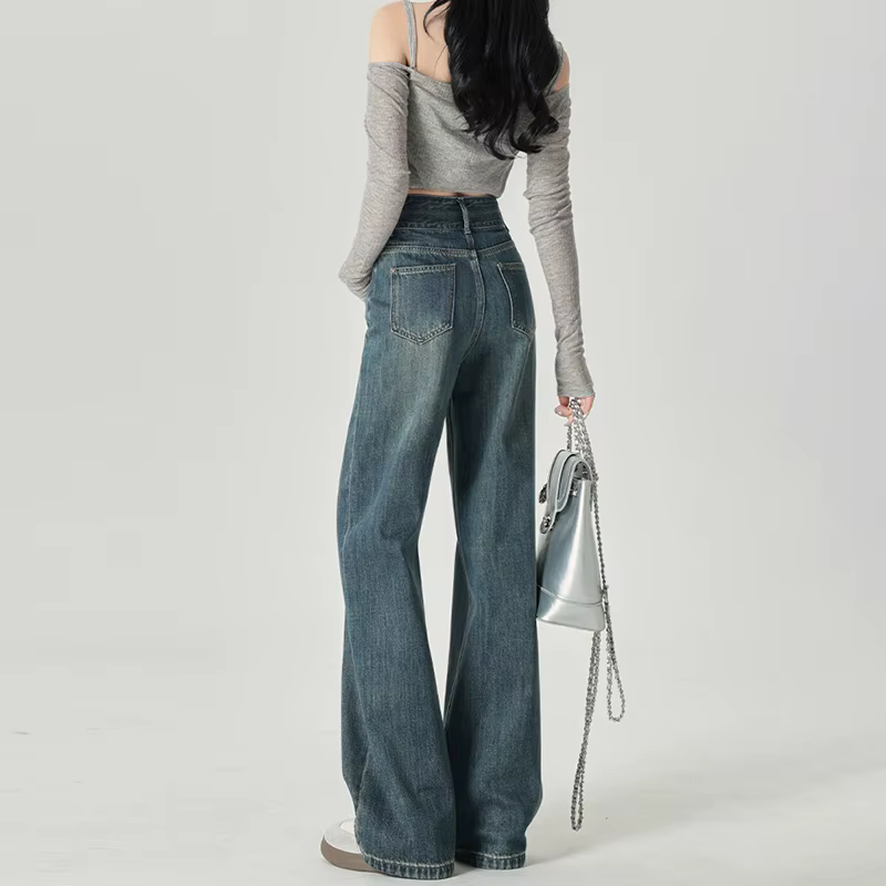 Jean à jambes larges pour femmes, coupe étroite, avec taille haute et sensation de suspension, jambe