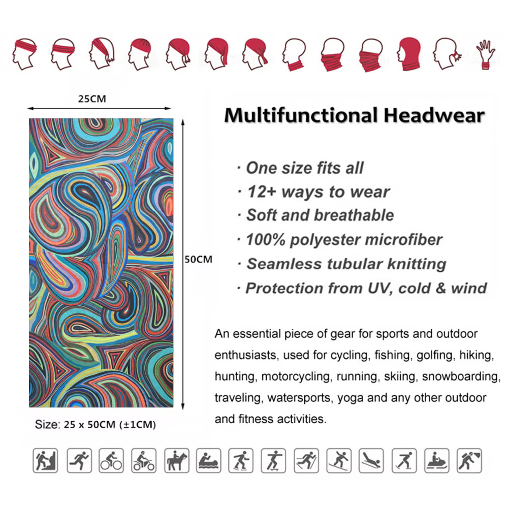 Cache-cou Paisley coloré pour femmes et hommes, écharpe coupe-vent, équitation, randonnée, bandeau B