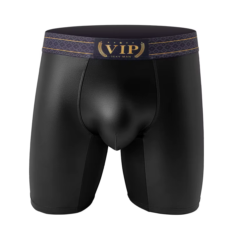 Boxer Long en Faux cuir pour homme, sous-vêtement avec pochette en U, confortable et doux, caleçon à