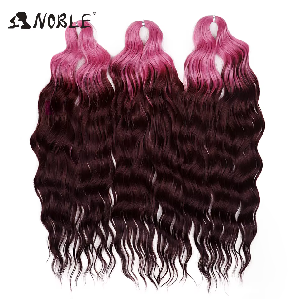 Noble 24 pouces cheveux synthétiques vague d'eau tressage Extensions de cheveux Ombre arc-en-ciel co