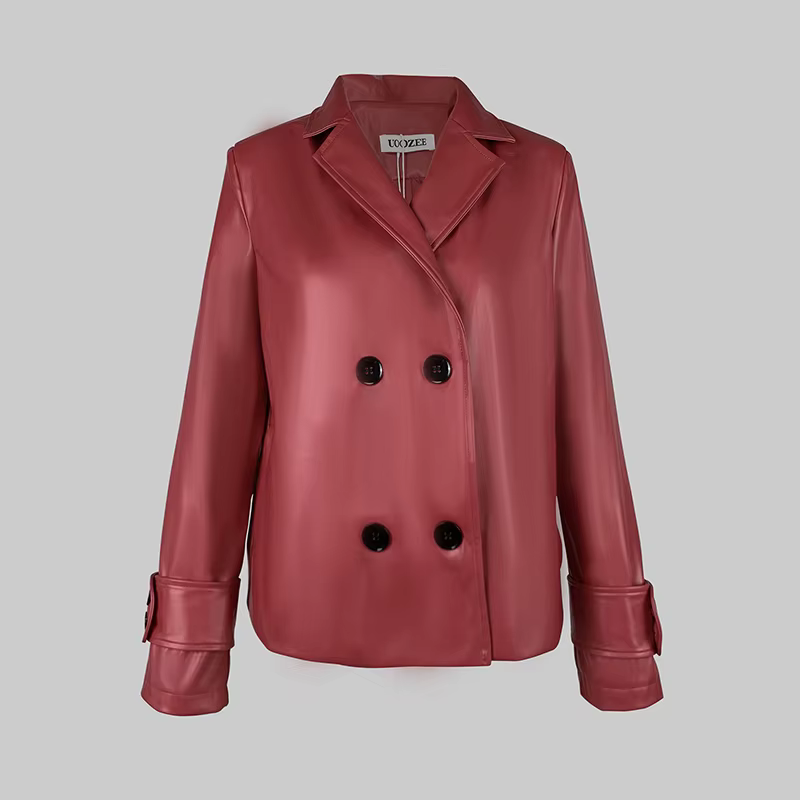 Modigirl automne hiver rouge Faux cuir vestes femmes 2024 nouveaux vêtements d'extérieur manches lon