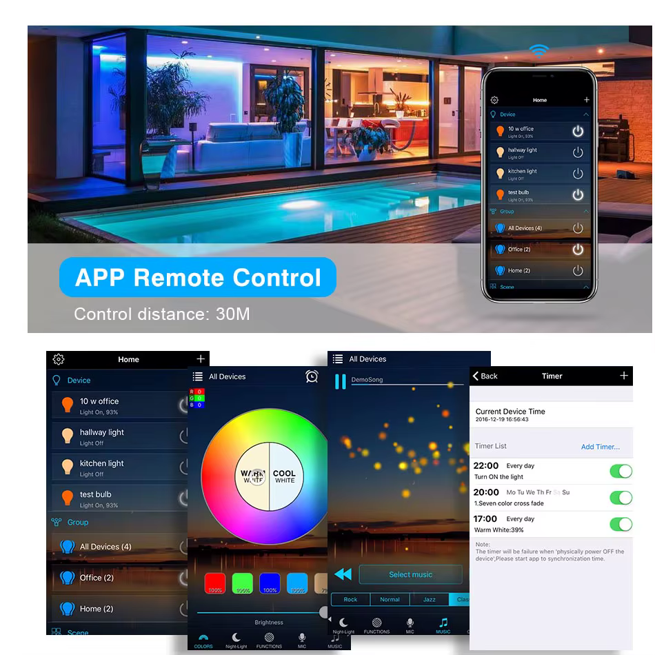 Bande LED WIFI RGB RGBW 12V 24V, contrôleur Android IOS, application Bluetooth, contrôle IR magique 