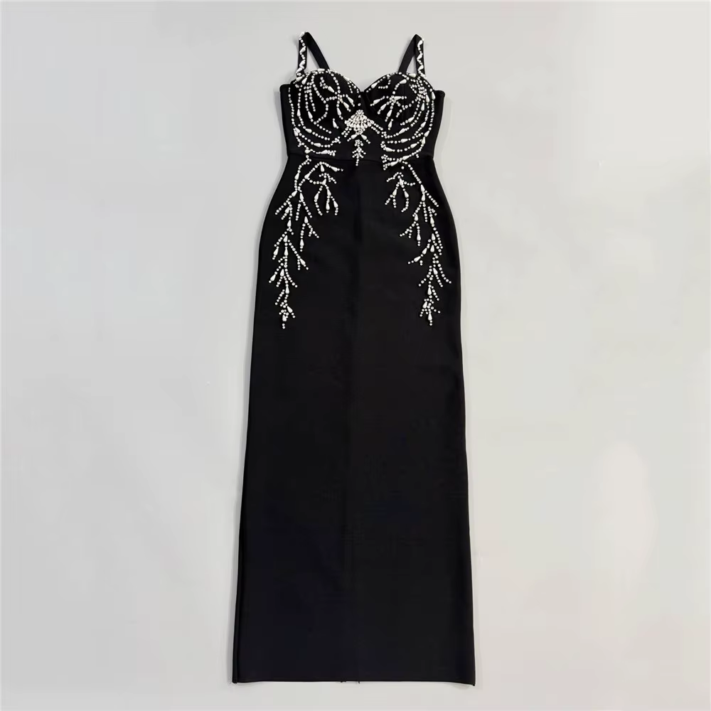 Femmes élégantes perles robe de pansement Spaghetti sangle moulante vêtements Club fête robes de soi