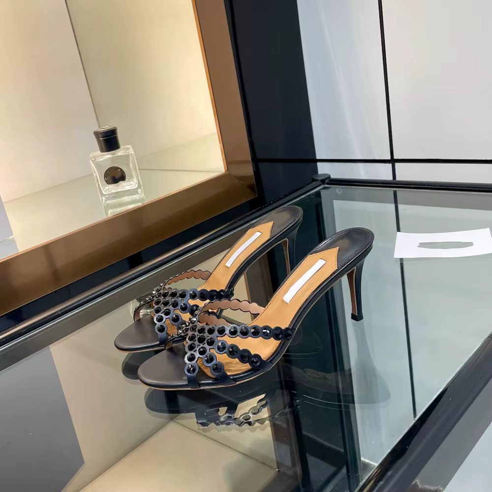 Sandales dorées à talons hauts pour femmes 2026 – Nouveauté mode, mules élégantes en strass et crist