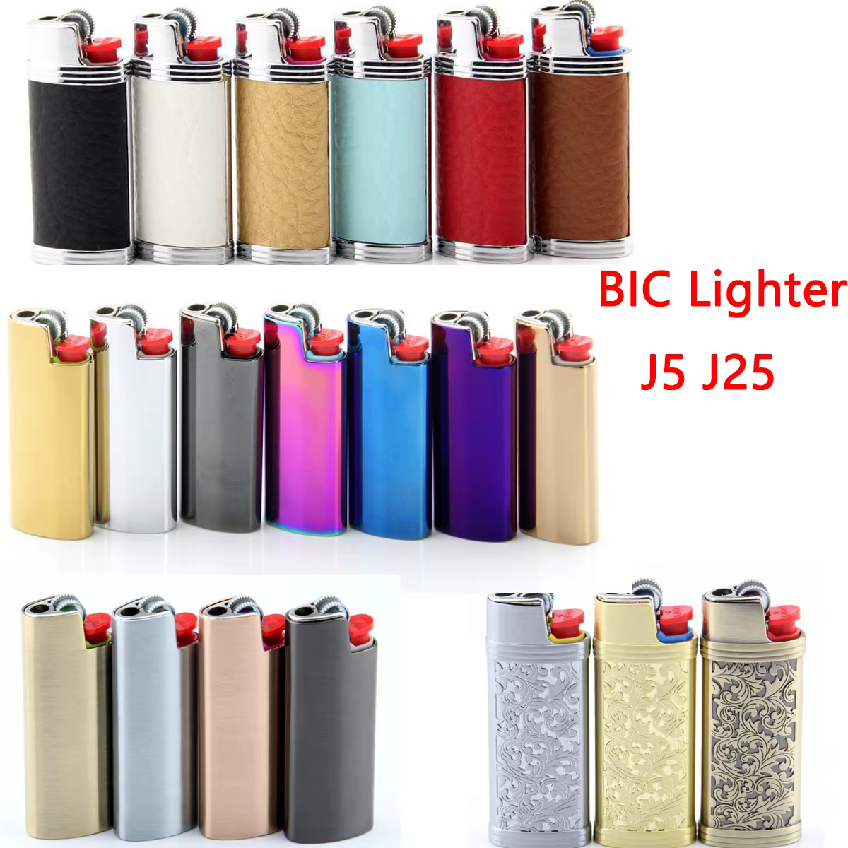 Étui métallique série Dolphin, coque en cuir recouverte pour petit briquet BIC français j5 J25