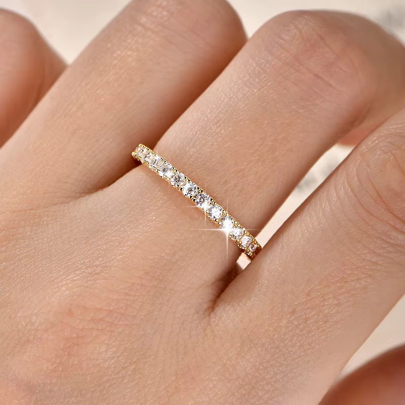 Bague Anziw 2 mm en moissanite couleur D pour femme, alliance scintillante, bague d'éternité en or 1