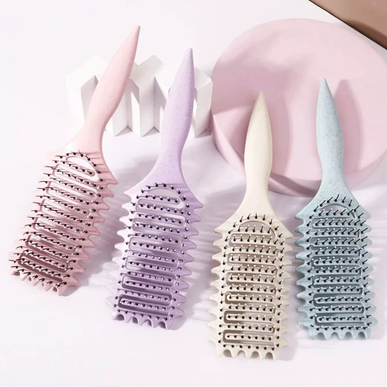 Brosse à friser - Peigne de massage creux, crinière en nylon, manche en plastique ABS, poignée confo